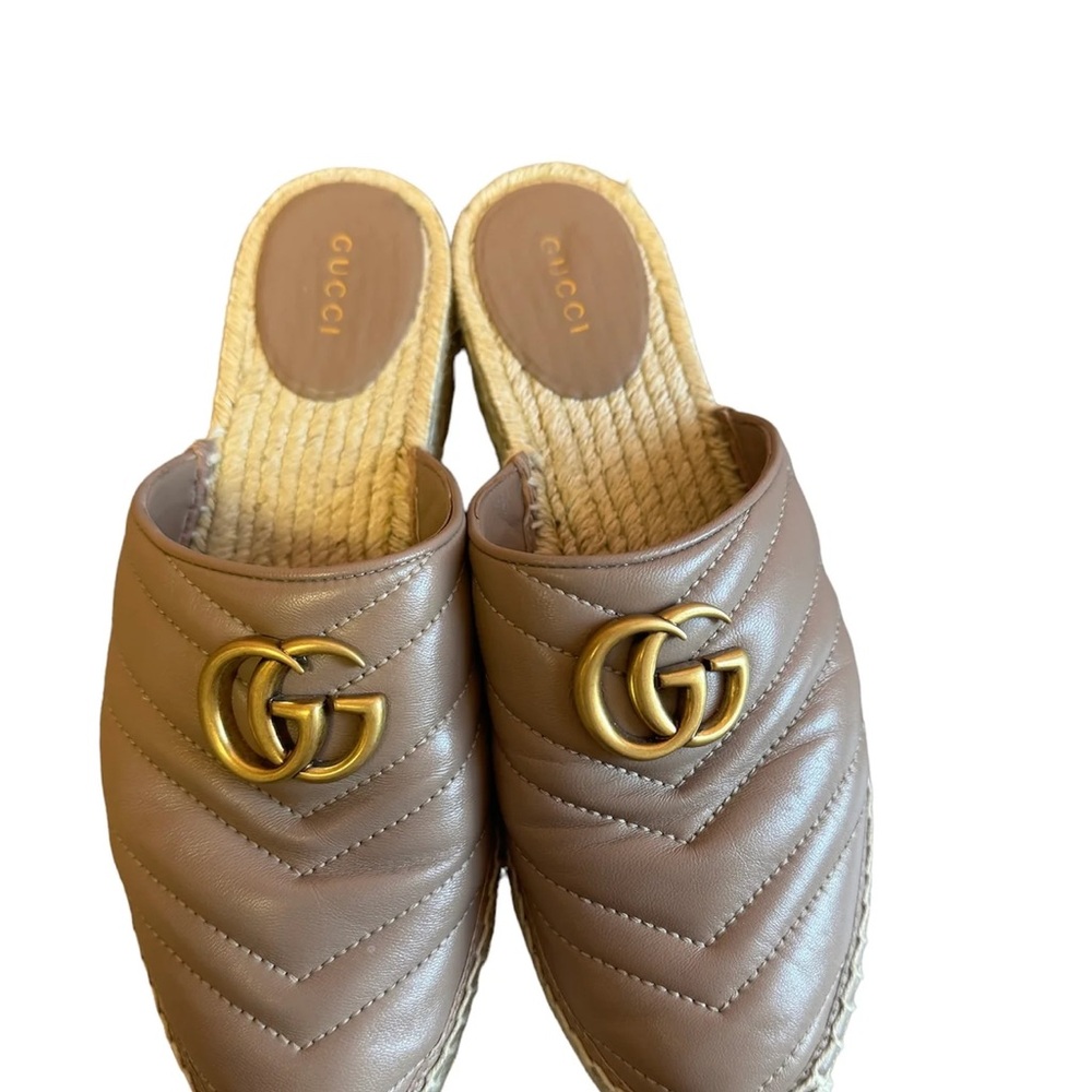 Gucci Brown and Gold Leather Mules